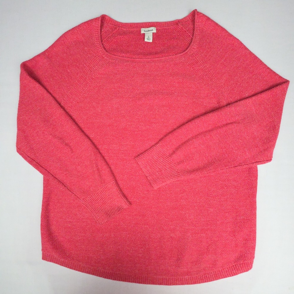 LL Bean Pullover Sweater Womens Large Petite Pink Textured Cotton 504844